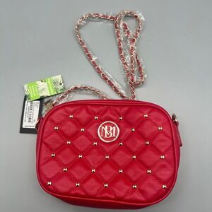 Badgley Mischka Red Diamond Quilted Camera Bag with Studs BM-4073 Crossbody NEW